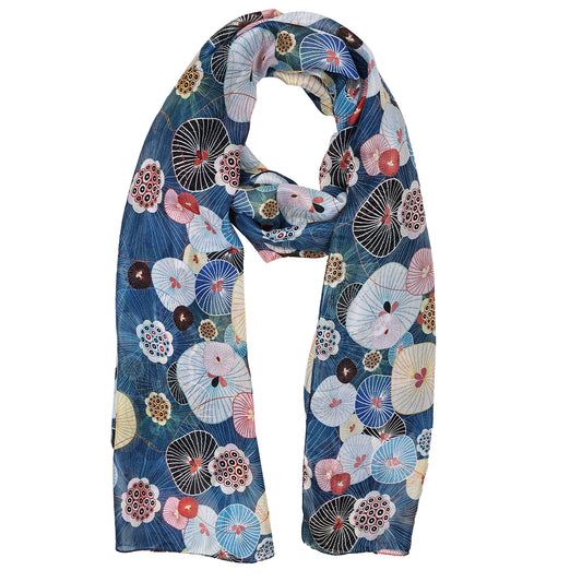 Lotus Leaves Japanese Floral Scarf – Pure Silk Designer Wrap | Multicolor Nature Print