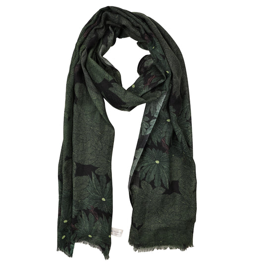 Verdant Canopy Noir – Fine Merino Scarf