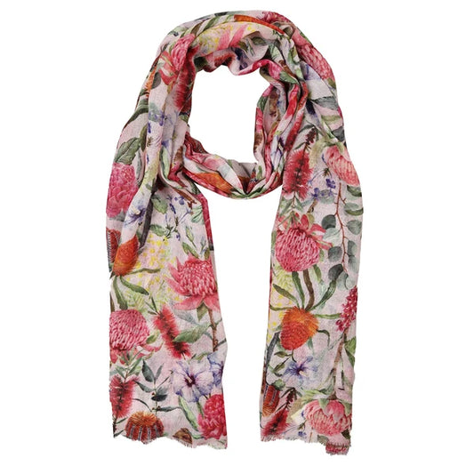 Bufanda de diseño de seda merino fina con diseño floral