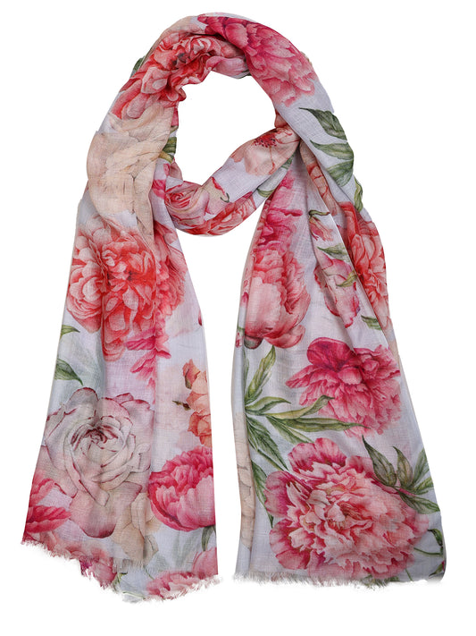 Blush Peony Garden Modal Silk Scarf – Romantic Floral Print