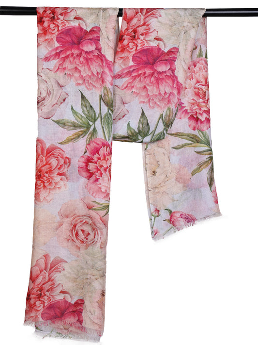 Blush Peony Garden Modal Silk Scarf – Romantic Floral Print
