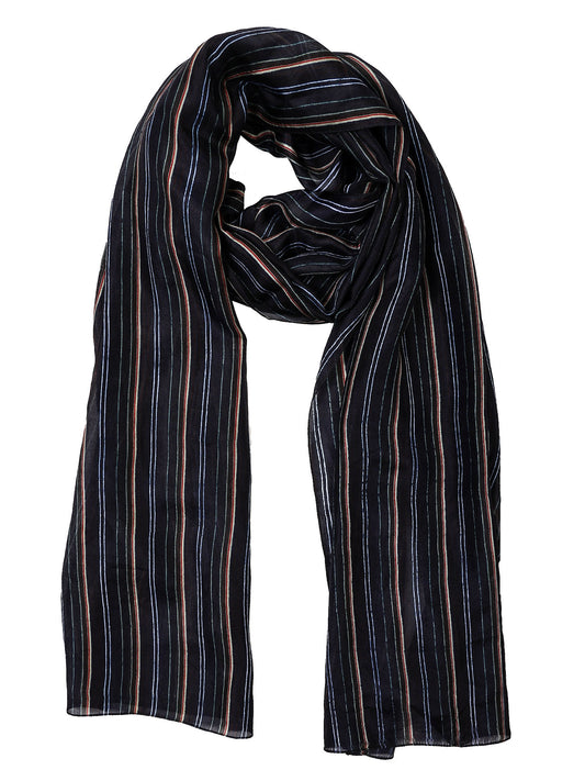 Midnight Stripe Silk Scarf – Minimal Linear Print