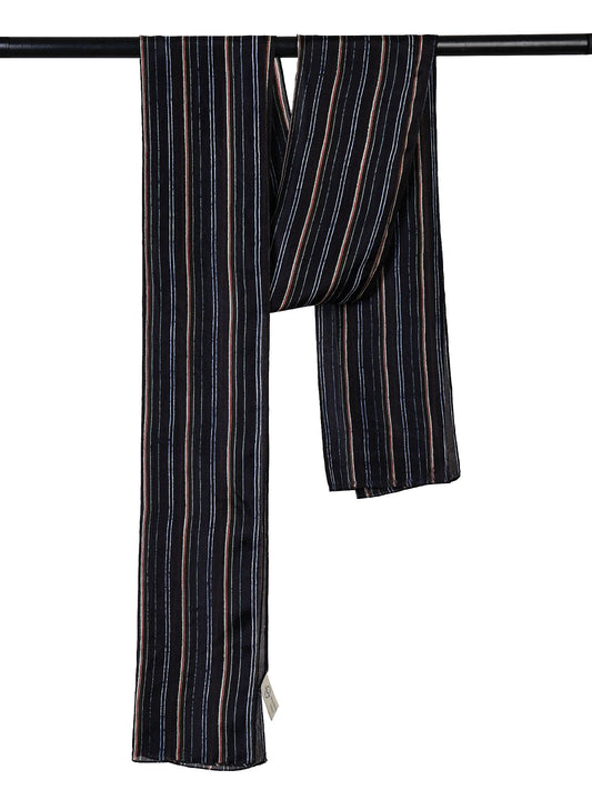 Midnight Stripe Silk Scarf – Minimal Linear Print
