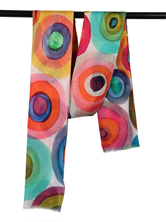 Chromatic Orbit Modal Silk Scarf – Abstract Circle Art Print