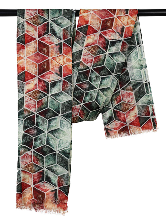 Abstract Print Merino Silk Designer Scarf