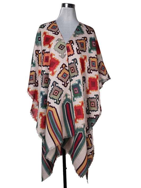 Geometrical Art Merino Wool Travel Cape