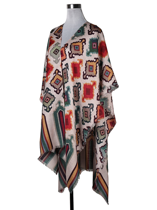 Geometrical Art Merino Wool Travel Cape