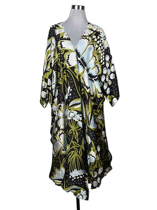 Midnight Meadow Floral Modal Satin Long Kimono