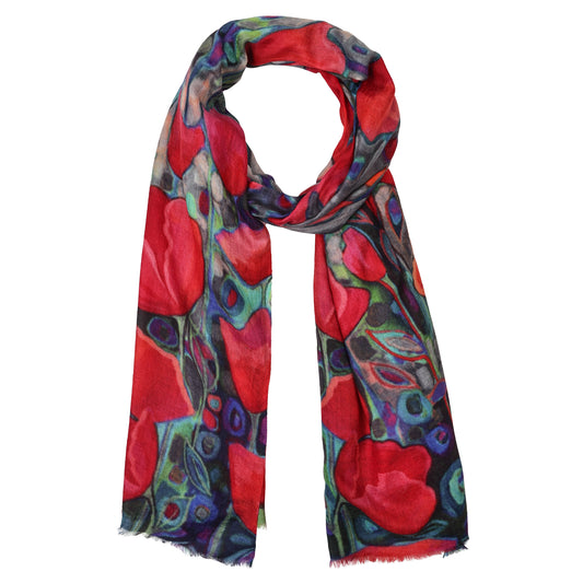 Crimson Petal Cascade – Fine Merino Winter Scarf