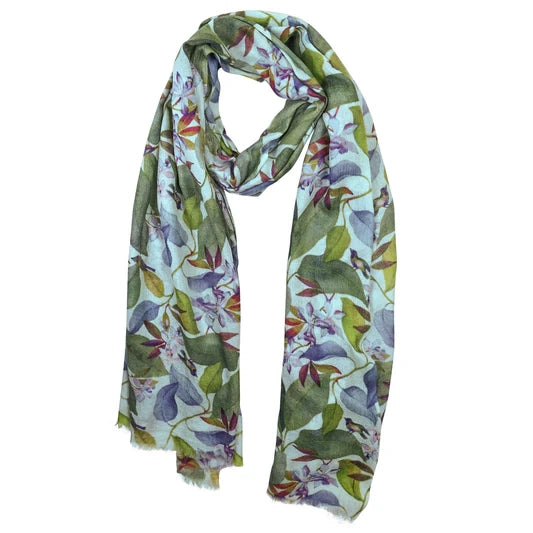 Bluebird Garden Whisper – Modal Silk Botanical Scarf