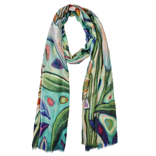 Celestial Lily Dream – Fine merino Artistic Botanical Scarf