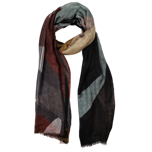 Earthtone Rhythm – Fine Merino Geometric Abstract Scarf