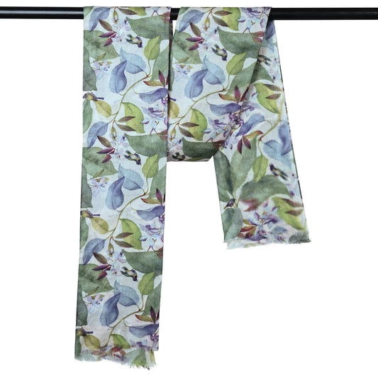 Bluebird Garden Whisper – Modal Silk Botanical Scarf