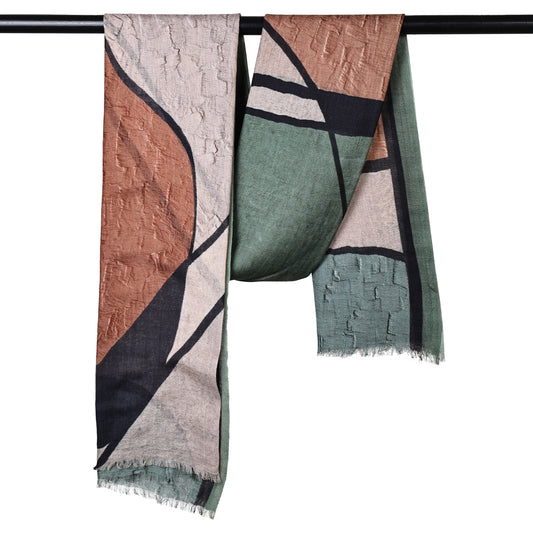 Muted Horizon Lines – Merino Wool Contemporary Abstract Scarf