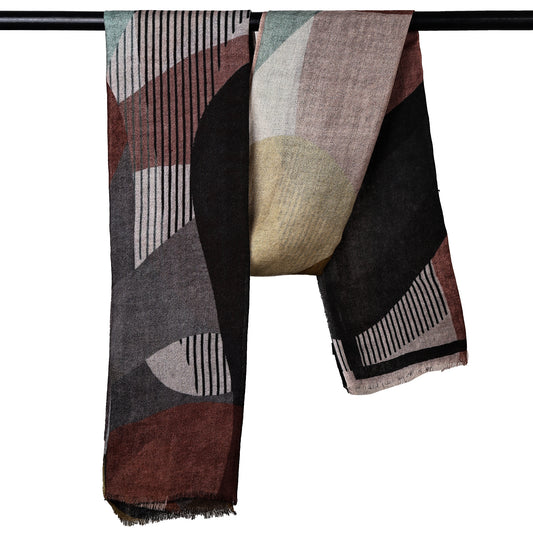 Earthtone Rhythm – Merino Wool Geometric Abstract Scarf