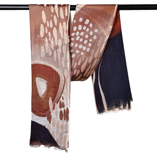 Terracotta Eclipse – Merino Wool Modern Abstract Scarf