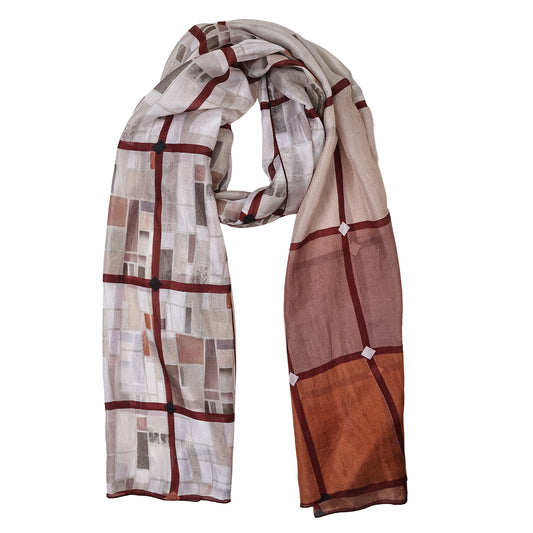 Autumn Check Harmony – Pure Silk Contemporary Grid Scarf