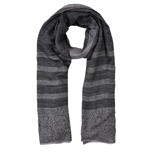Merino Wool Stripped Border Scarf - Charcoal
