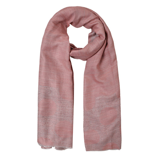 Merino Wool Striped Border Scarf – Peach