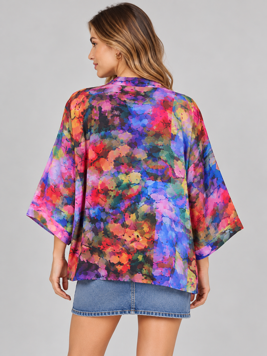 Kimono corto de terciopelo de algodón con estampado floral