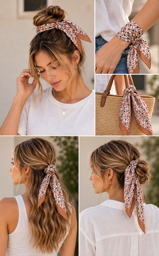 Floral Print Silk Skinny Scarf