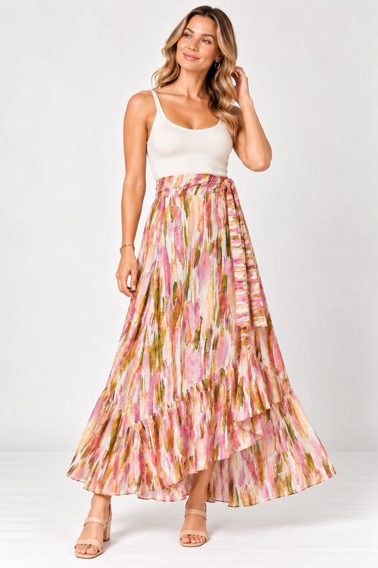 Abstract Brushstroke 3-Way Wrap Rayon Skirt