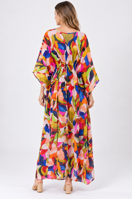 Vestido caftán largo con estampado floral
