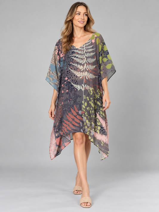 Floral Print Long Silk Kaftan