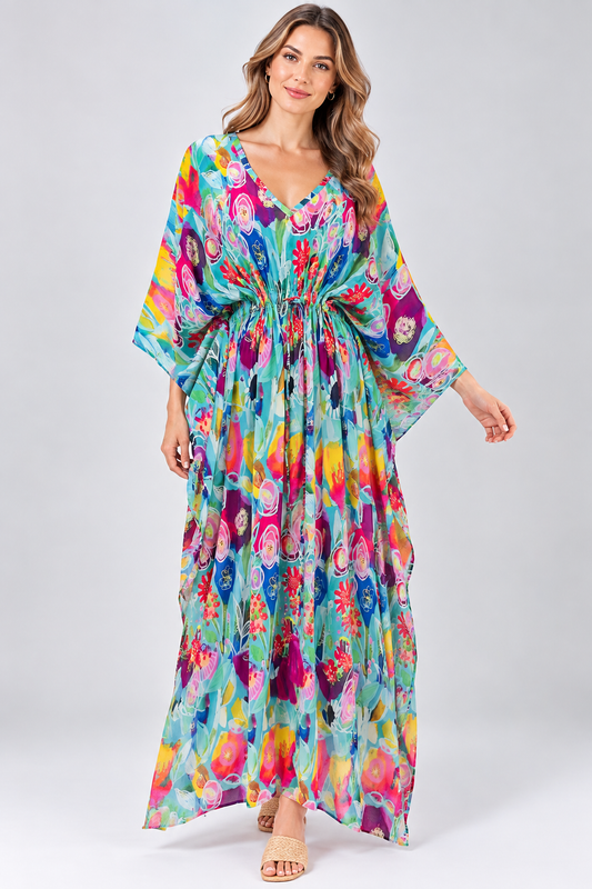 Vestido caftán largo con estampado floral