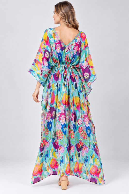 Vestido caftán largo con estampado floral