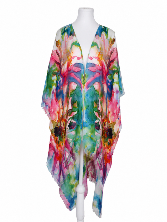 Cactus Floral Merino Wool Travel Cape