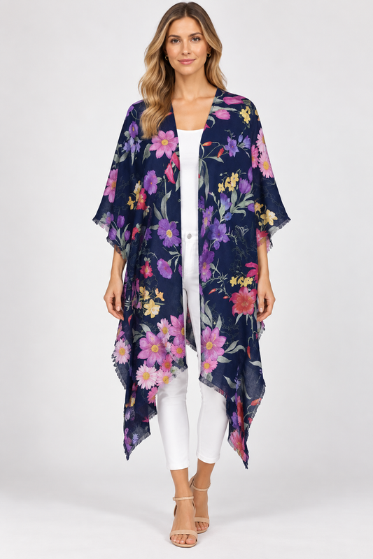 Floral Art Merino Wool Travel Cape