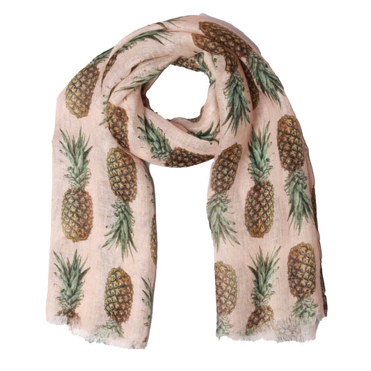 Pink Pineapple Paradise Linen Designer Scarf – 100% Pure Linen Wrap | Tropical Fruit