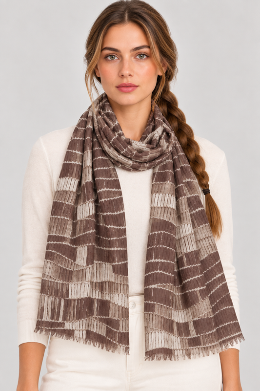 Mocha Strata Pure Silk Scarf