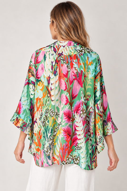 Botanical Floral Print Short Cotton Muslin Kimono
