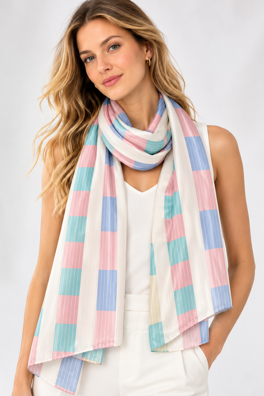 Riviera Columnar Stripe Pure Silk Scarf