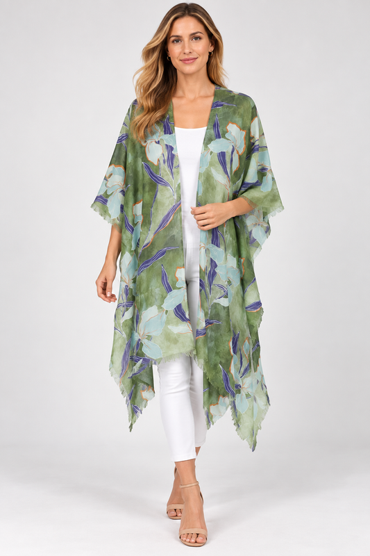 Floral Merino Wool Travel Cape