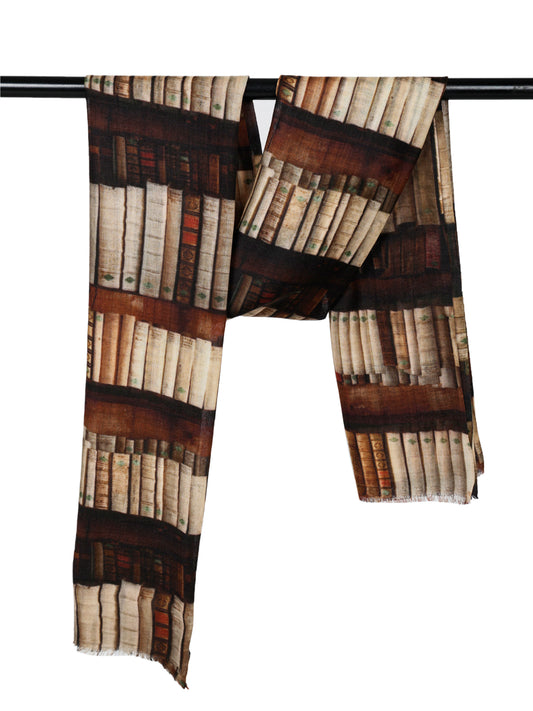 Book Shelf Print Fine Merino  Designer Scarf