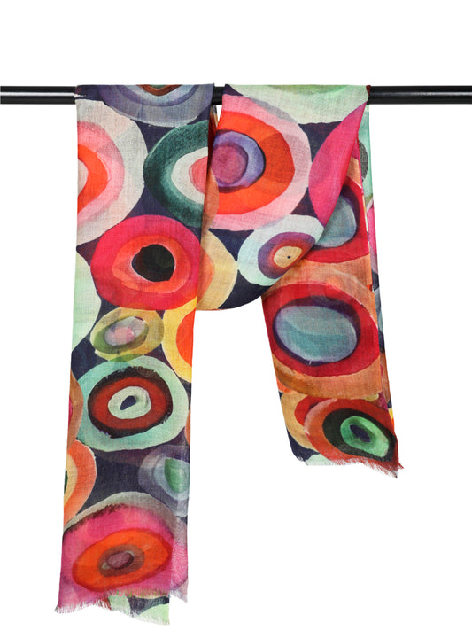 Concentric Circle Print Fine Merino  Designer Scarf