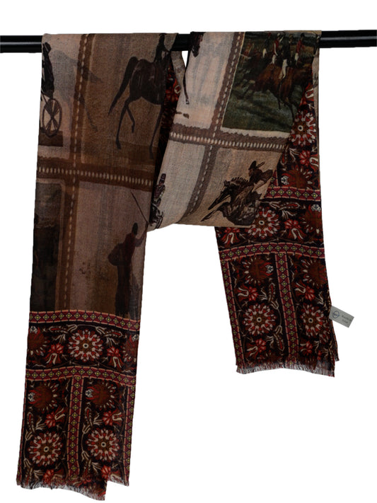 Derby Horse Print Merino Silk Designer Scarf