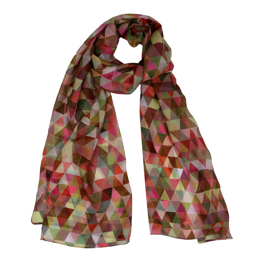 Geometric Mosaic Scarf – Pure Silk Designer Wrap | Multicolor Triangle Abstract Print