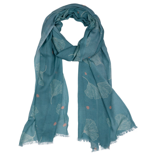 Ginkgo Breeze Scarf – Modal Silk Wrap | Minimal Botanical Leaf Print