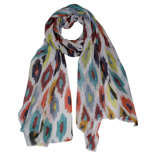 Tribal Harmony Abstract Scarf – Modal Silk Designer Wrap | Multicolor Ikat Geometric Print