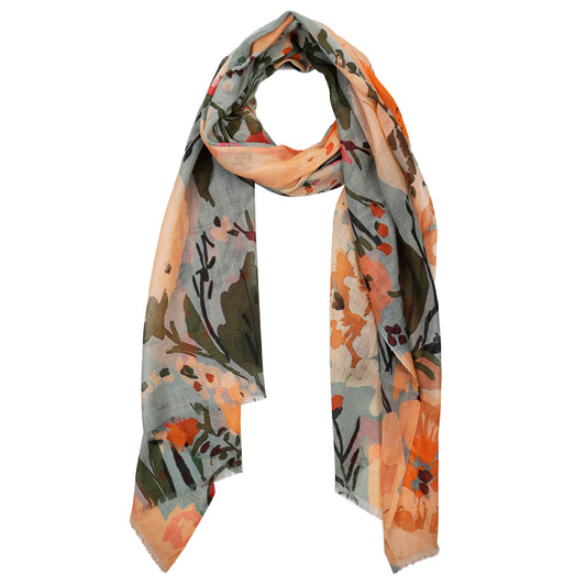 Soft Meadow Bloom Fine Wool Scarf – Hand-Painted Floral Print