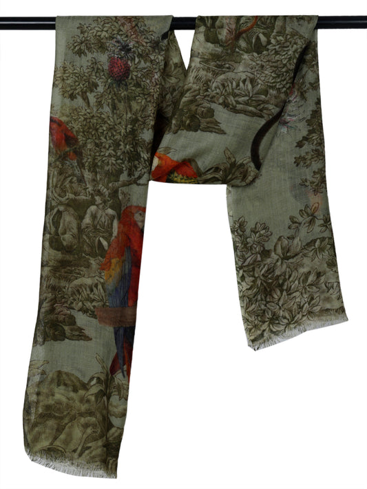 Macaw Print Fine Merino  Designer Scarf
