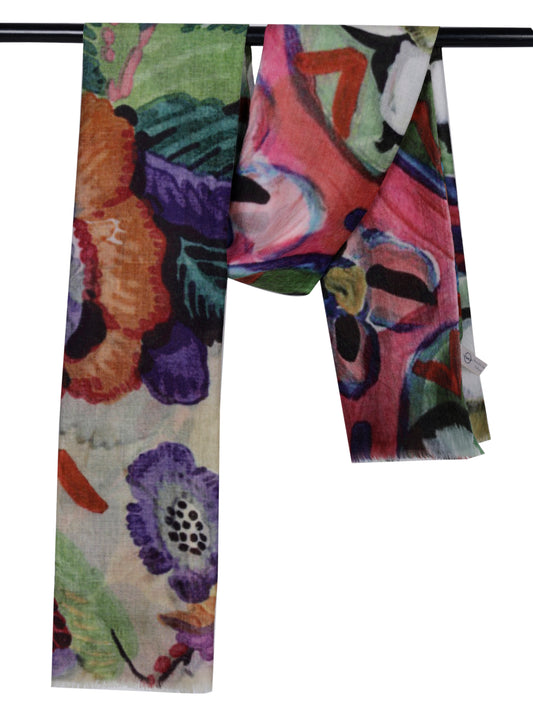 Floral Handpaint Print Fine Merino Wool Designer Scarf