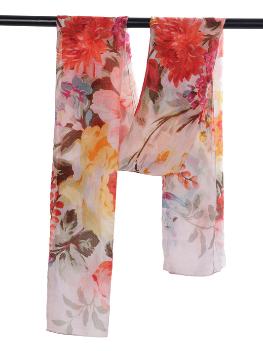 Romantic Garden Bloom Scarf – Pure Silk Designer Wrap | Vintage Multicolor Floral Print