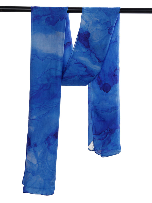 Ocean Waves Scarf – Pure Silk Wrap | Abstract Blue Watercolor Print