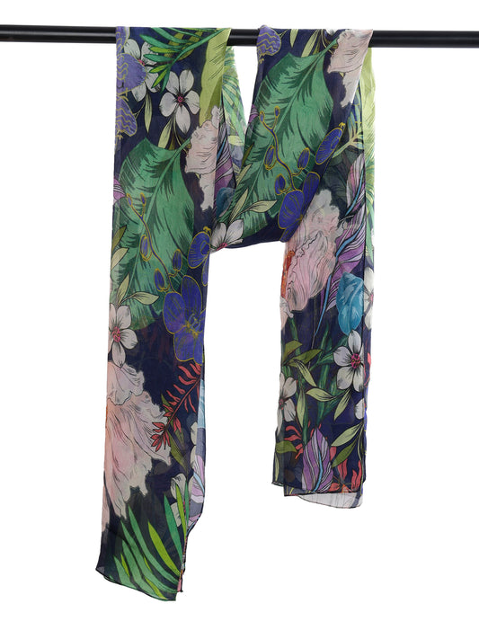 Tropical Bloom Scarf – Pure Silk| Exotic Jungle Floral Print