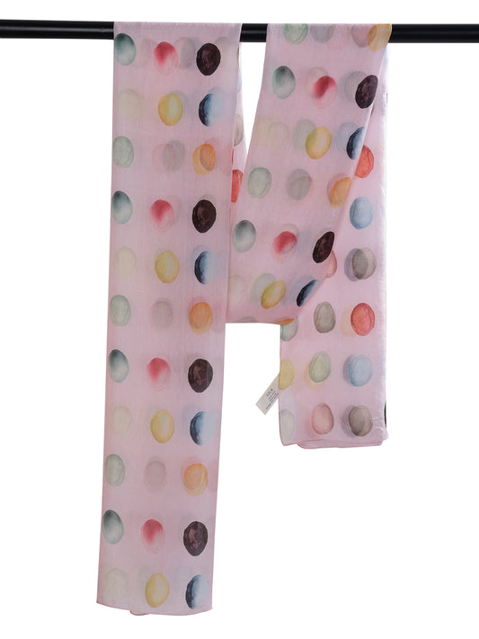 Pastel Polka Dreams Scarf – Pure Silk Wrap | Multicolor Dot Print